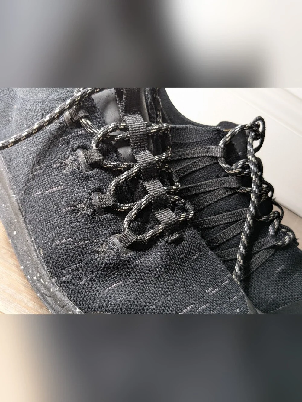 Chaco Scion Women's Black Knit Lace-Up Trainer with Speckled Sole Size 8